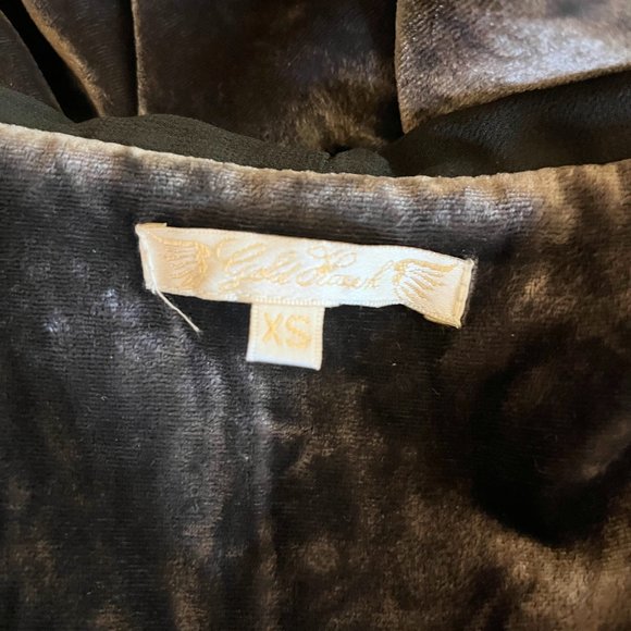 Gold Hawk Size XS Brown Velvet Hooded Jacket 1/2 Zip Pullover - Picture 3 of 11